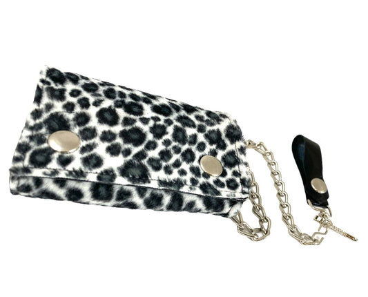 Funk Plus - WF-LEO HANDMADE FUZZY LEOPARD WALLET GEUINE LEATHER INSIDE - White Leopard