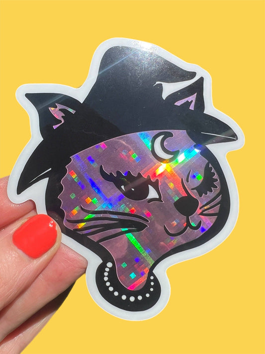 Astral Weekend - Retro Winking Witch Cat STICKER 3 Inch