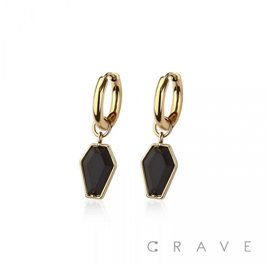 CRAVE BODY JEWELRY STAINLESS STEEL HUGGIE/HOOP BLACK CZ COFFIN DAN - GOLD/BLACK