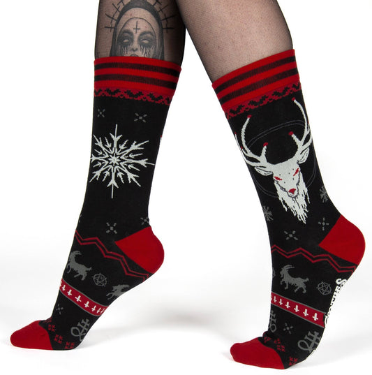 FootClothes LLC - Beelzebuck Ugly Xmas Sweater Crew Socks