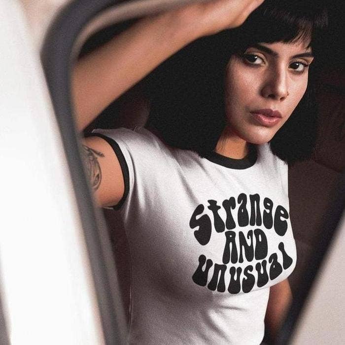 Strange and Unusual Alternative Alt Graphic Tee - White Ringer