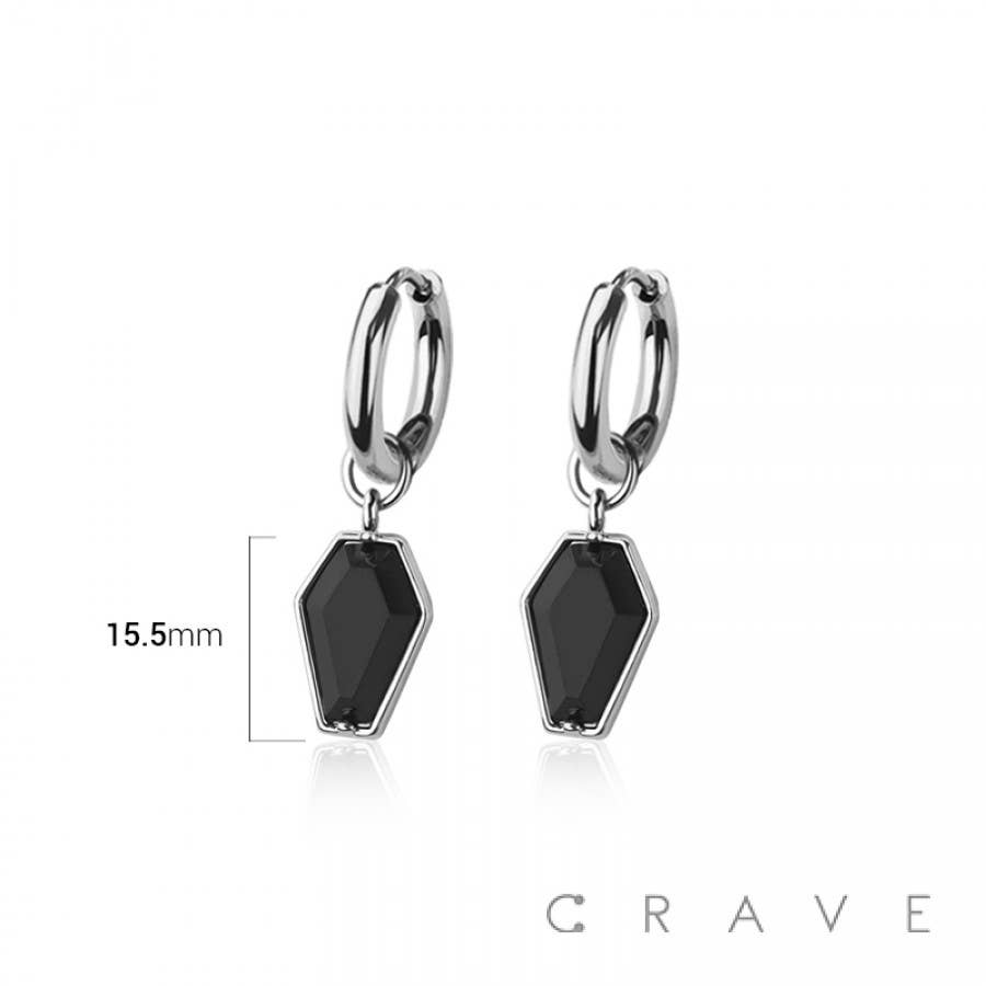 CRAVE BODY JEWELRY STAINLESS STEEL HUGGIE/HOOP BLACK CZ COFFIN DAN - GOLD/BLACK