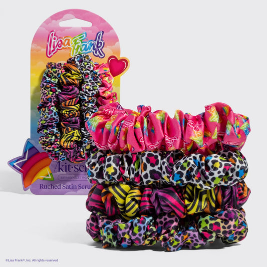 KITSCH - Lisa Frank x Kitsch Ruched Satin Scrunchies in Rainbow Leopard