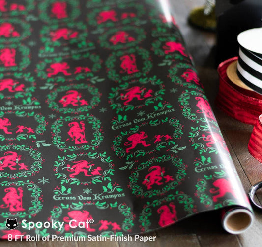 Spooky Cat Press - Vintage Krampus Damask Gift Wrap (8ft Roll)