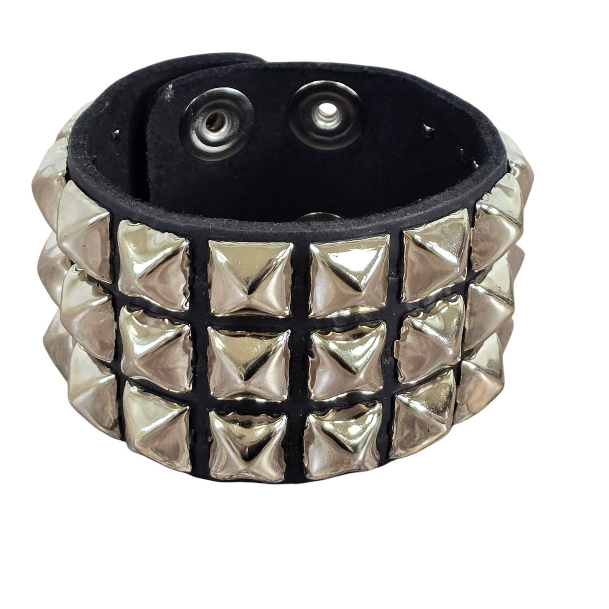 Funk Plus - PYRAMID STUDDED LEATHER SNAP BRACELET - 2 ROW 1/2" PYRAMID