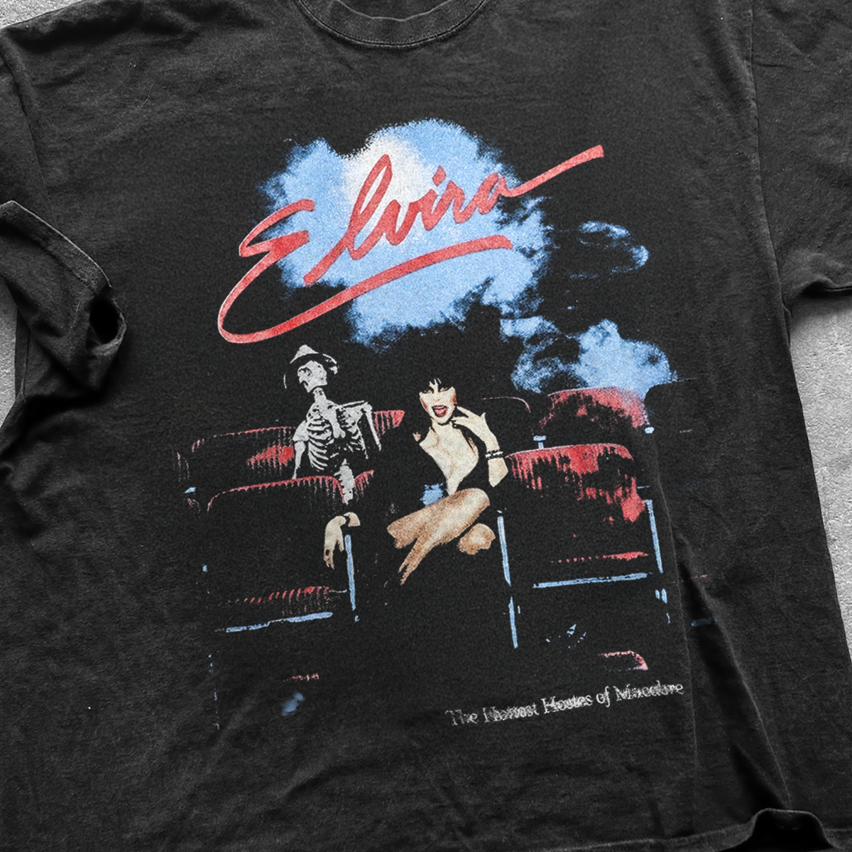 Parallel Vintage - 90S Elvira 'Hottest Hostess' Vintage Washed Promo Black Tee - Black / M