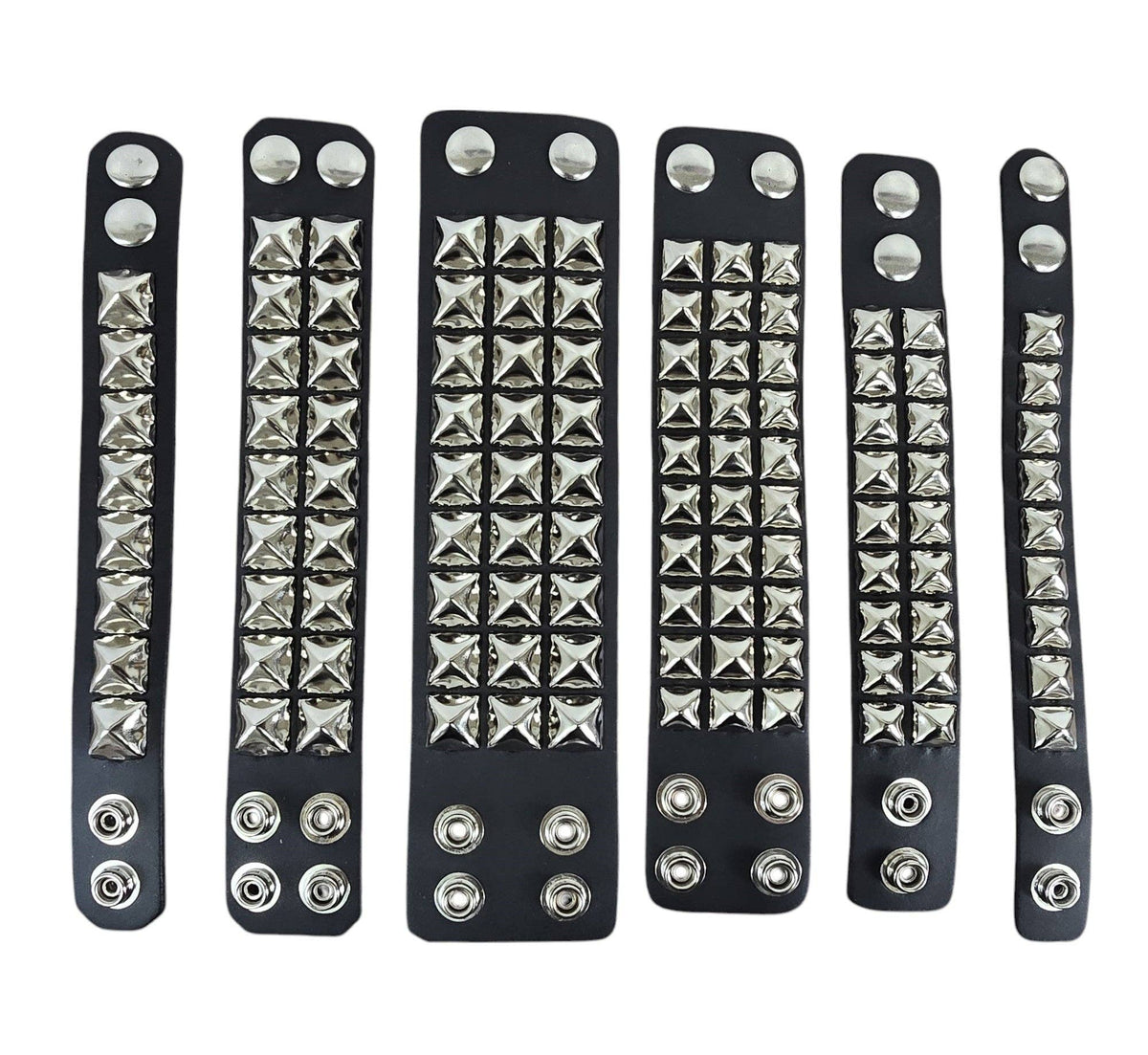 Funk Plus - PYRAMID STUDDED LEATHER  SNAP BRACELET - 2  ROW 1/2" PYRAMID