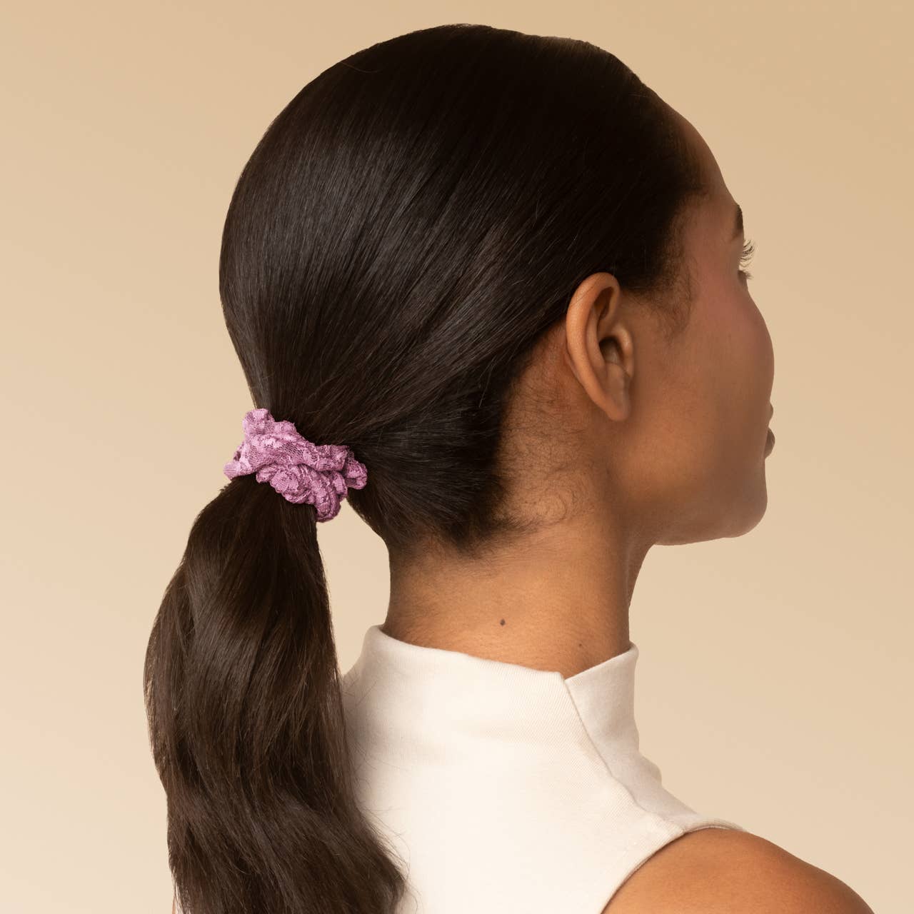 KITSCH - Ruched Lace Scrunchies 5pc Set - Cherry Lacquer & Dusty Pink