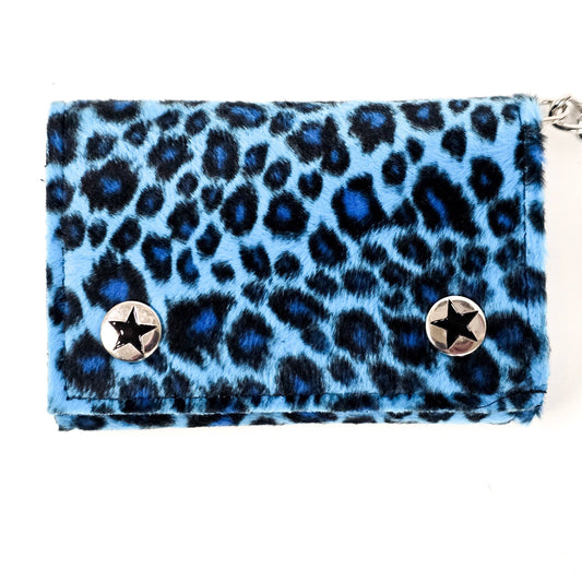 Funk Plus - WF-LEO   HANDMADE FUZZY LEOPARD WALLET GEUINE LEATHER INSIDE - Blue Leopard