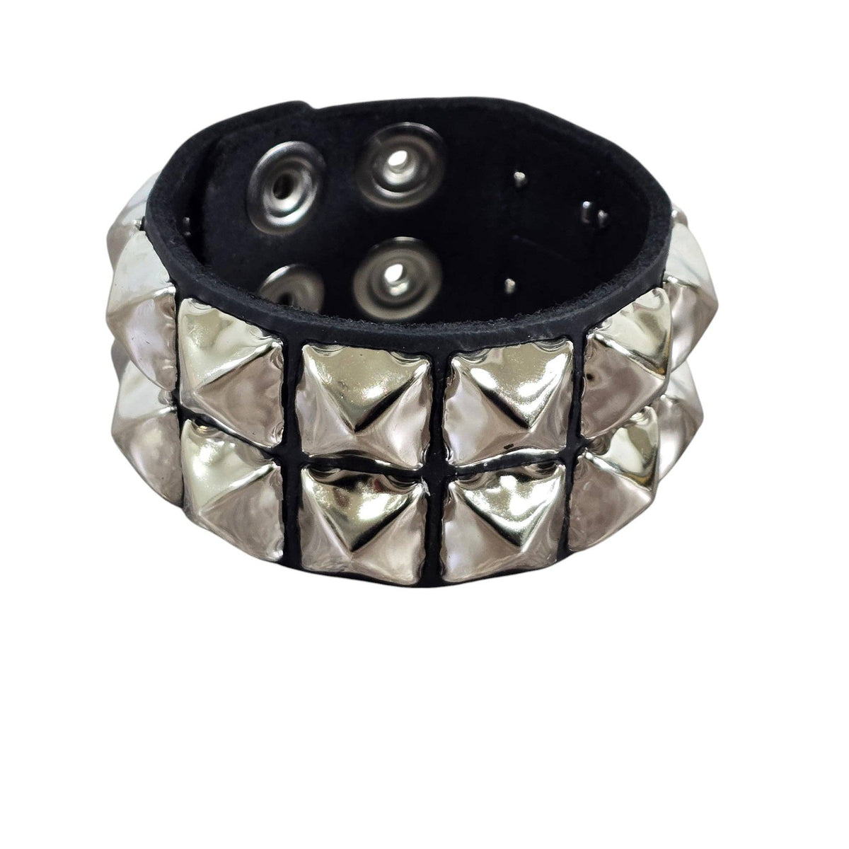 Funk Plus - PYRAMID STUDDED LEATHER  SNAP BRACELET - 2  ROW 1/2" PYRAMID