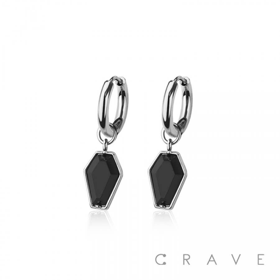CRAVE BODY JEWELRY STAINLESS STEEL HUGGIE/HOOP BLACK CZ COFFIN DAN - GOLD/BLACK
