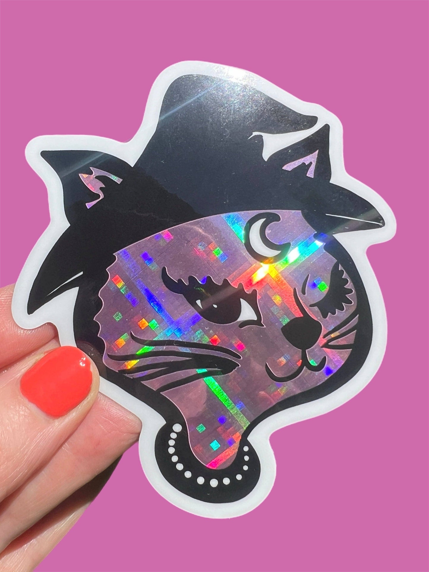 Astral Weekend - Retro Winking Witch Cat STICKER 3 Inch