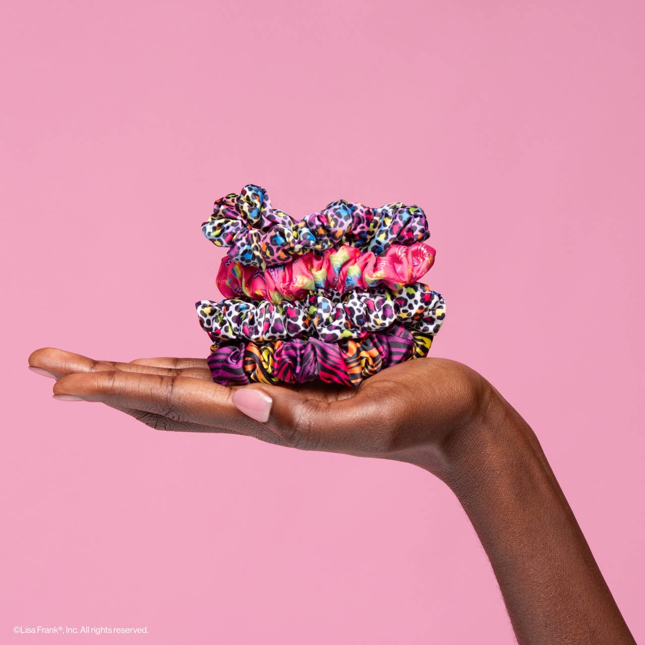 KITSCH - Lisa Frank x Kitsch Ruched Satin Scrunchies in Rainbow Leopard