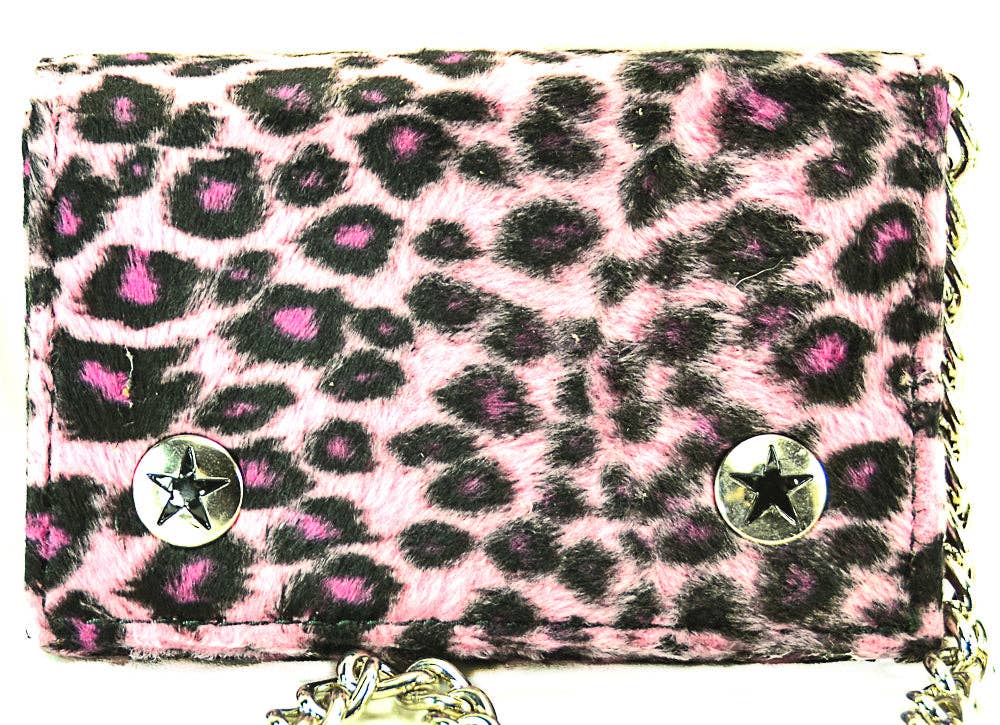 Funk Plus - WF-LEO   HANDMADE FUZZY LEOPARD WALLET GEUINE LEATHER INSIDE - Blue Leopard