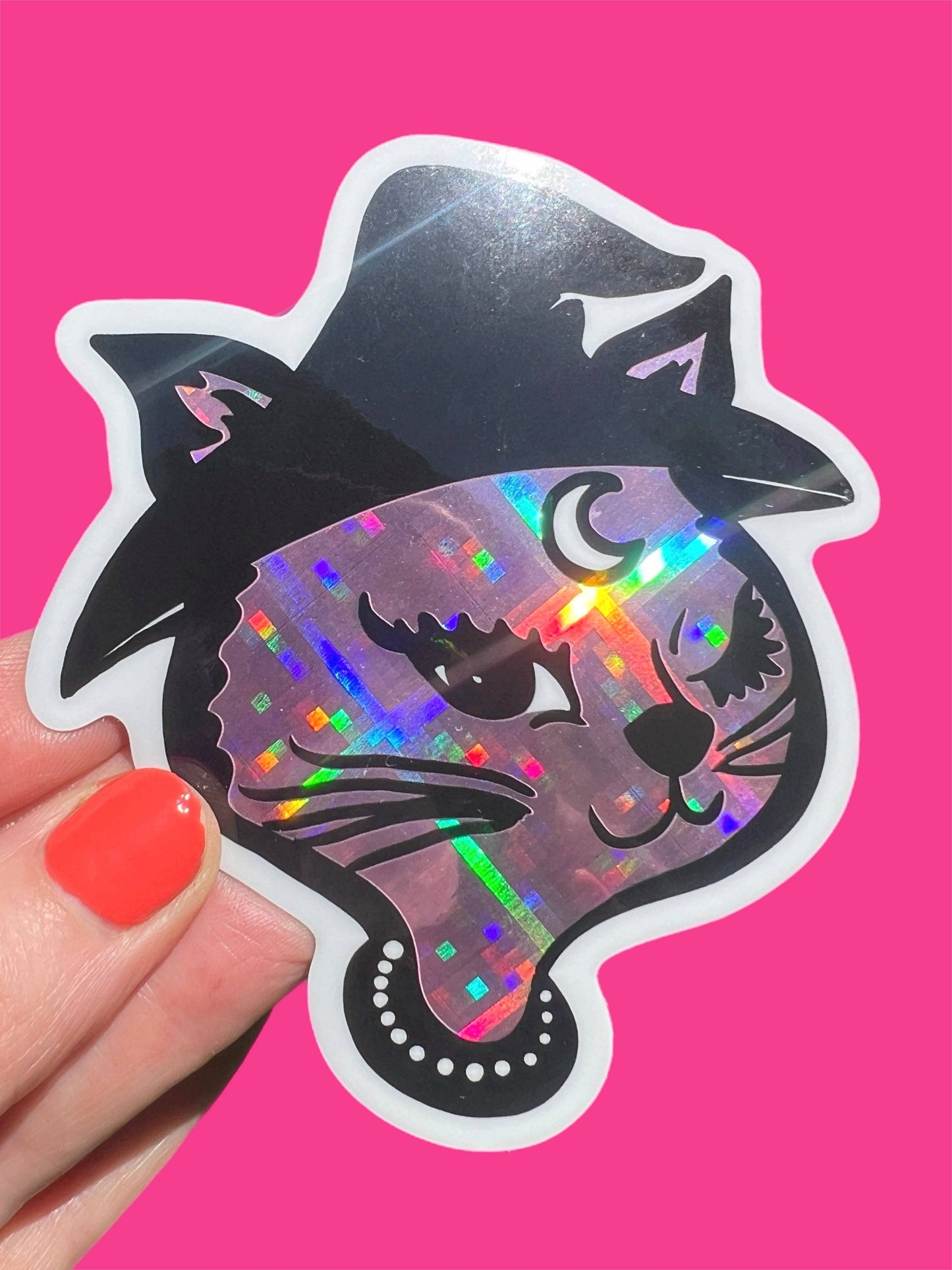 Astral Weekend - Retro Winking Witch Cat STICKER 3 Inch
