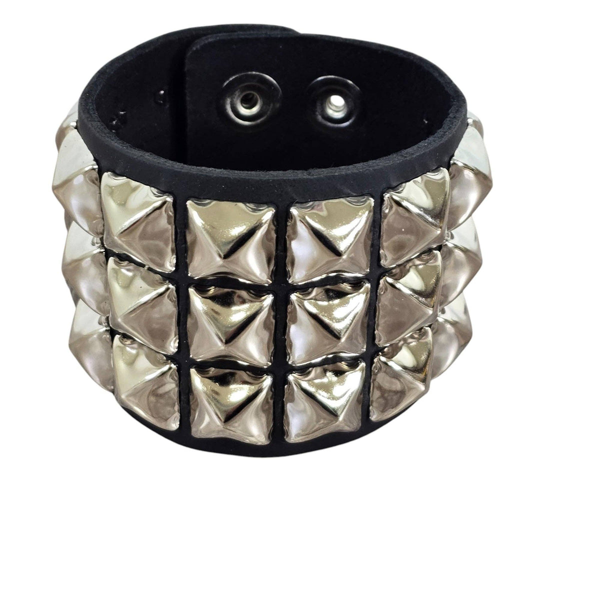 Funk Plus - PYRAMID STUDDED LEATHER  SNAP BRACELET - 1 ROW 1/2" PYRAMID