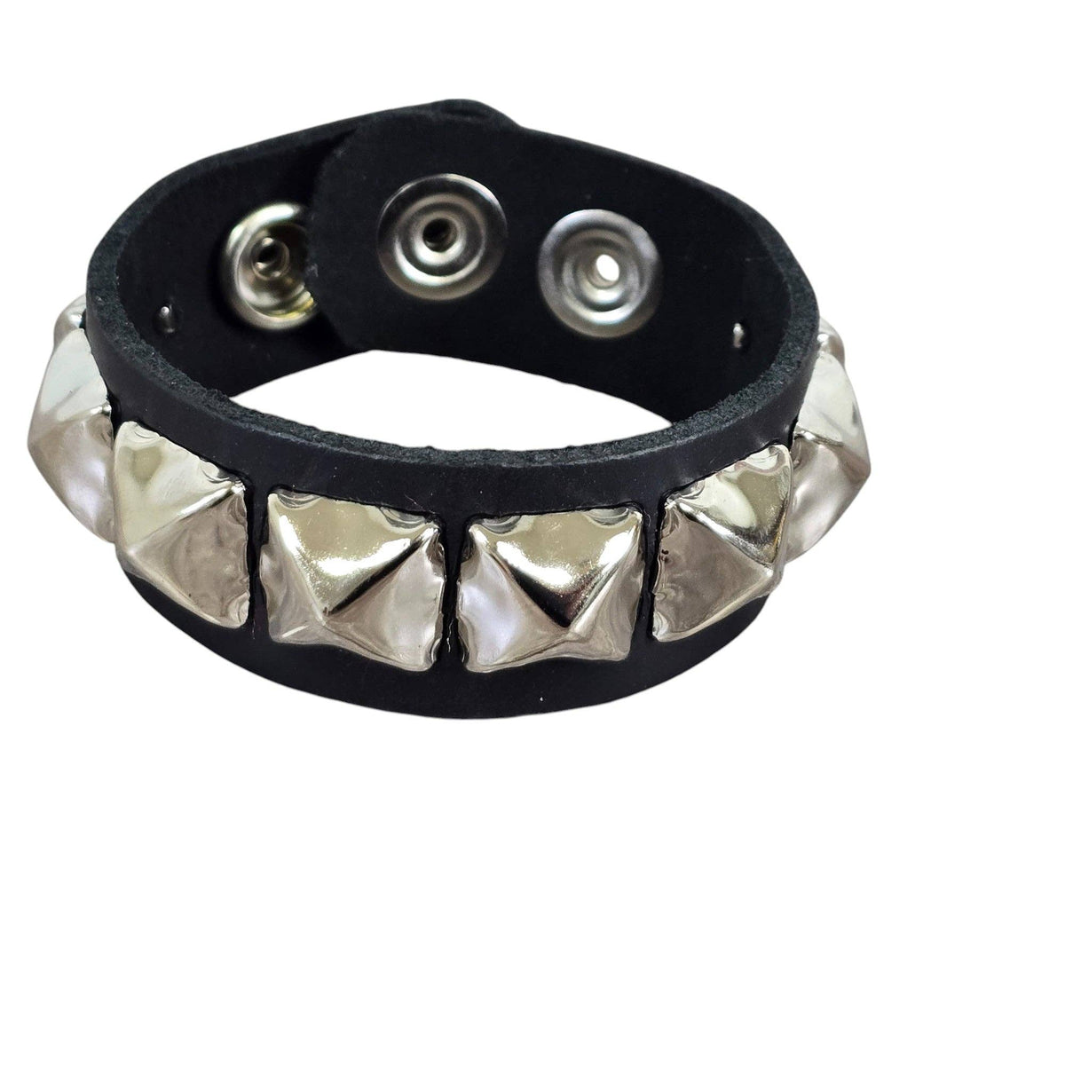 Funk Plus - PYRAMID STUDDED LEATHER  SNAP BRACELET - 1 ROW 1/2" PYRAMID