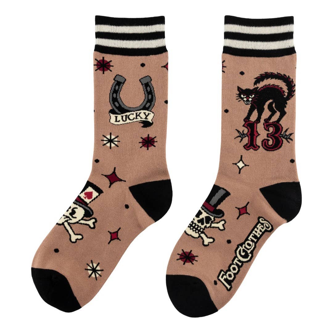 FootClothes LLC - Superstitious Ink Crew Socks