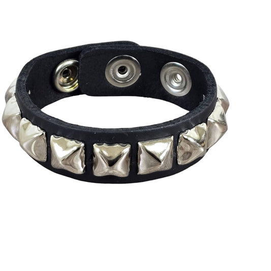 Funk Plus - PYRAMID STUDDED LEATHER  SNAP BRACELET - 1 ROW 1/2" PYRAMID