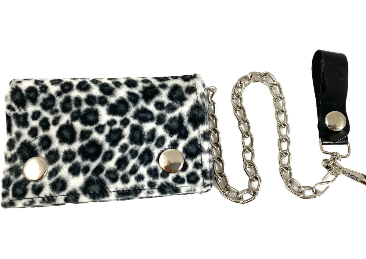 Funk Plus - WF-LEO   HANDMADE FUZZY LEOPARD WALLET GEUINE LEATHER INSIDE - White Leopard