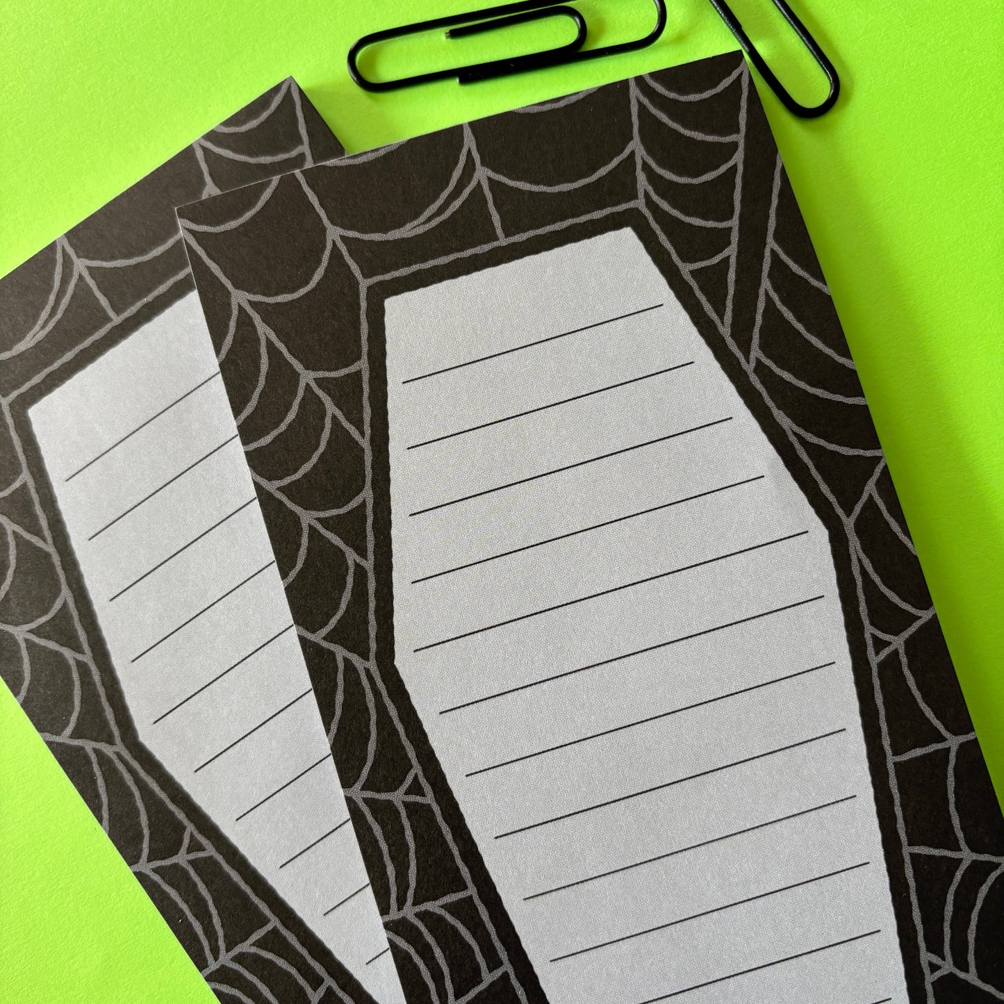 Dumb Junk - Coffin Notepad (3.5x8.5") | Horror Art Spiderweb Stationery
