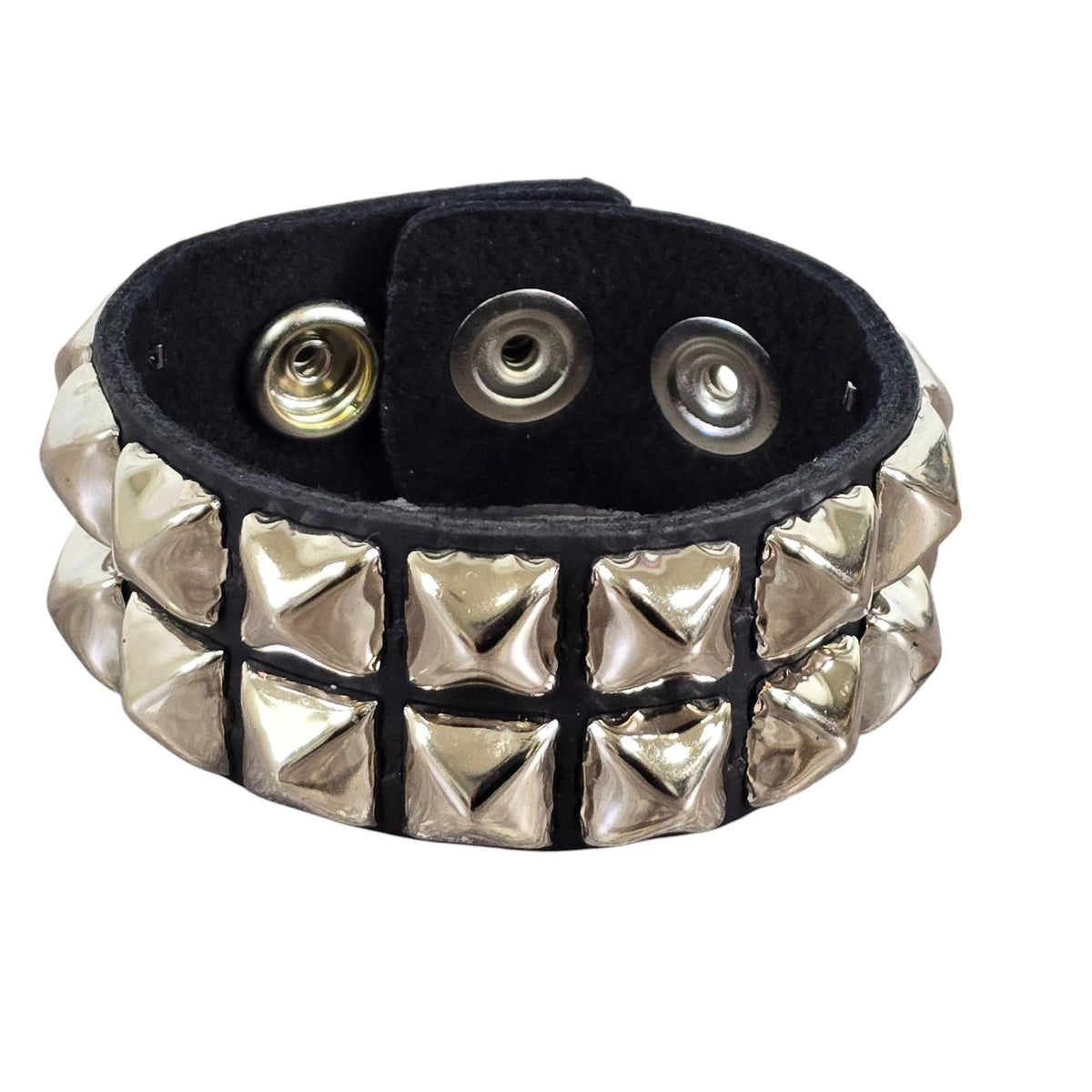 Funk Plus - PYRAMID STUDDED LEATHER  SNAP BRACELET - 1 ROW 1/2" PYRAMID