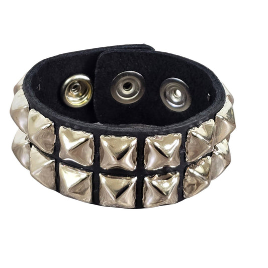 Funk Plus - PYRAMID STUDDED LEATHER  SNAP BRACELET - 2  ROW 1/2" PYRAMID