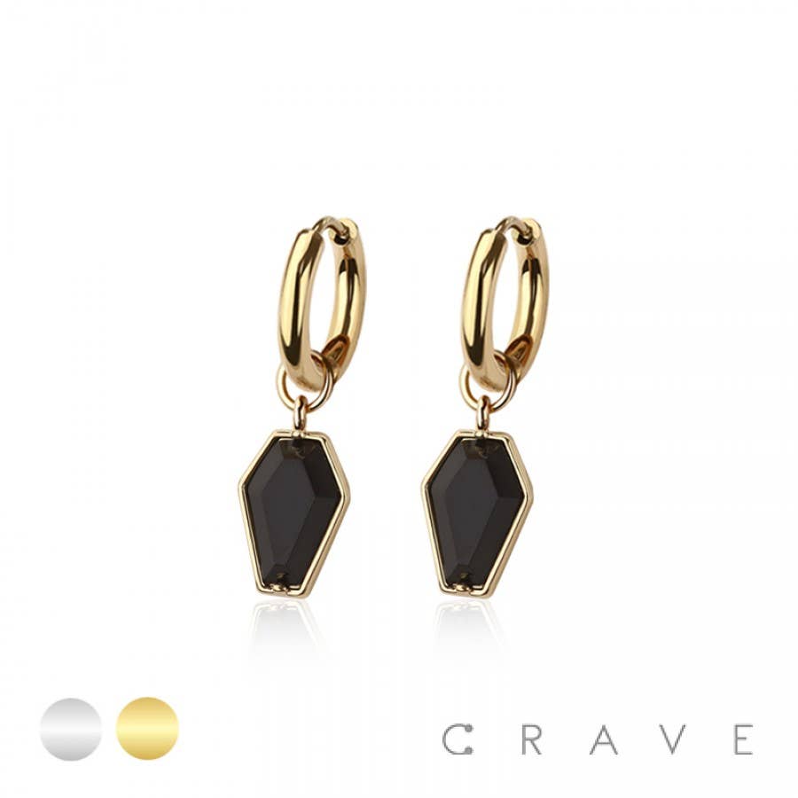 CRAVE BODY JEWELRY STAINLESS STEEL HUGGIE/HOOP BLACK CZ COFFIN DAN - GOLD/BLACK