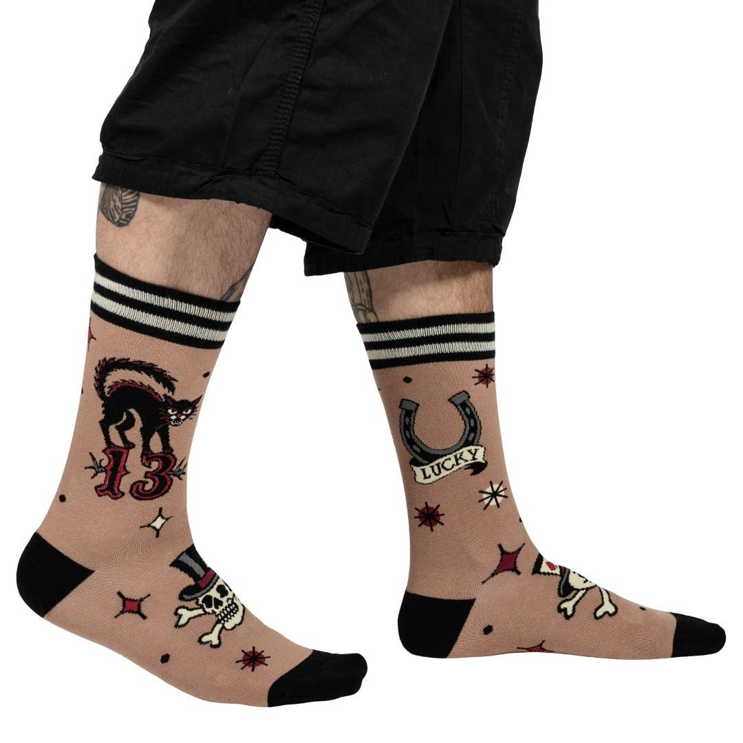 FootClothes LLC - Superstitious Ink Crew Socks