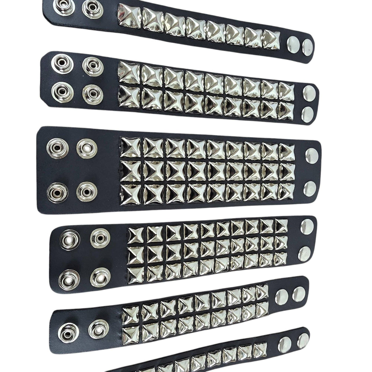 Funk Plus - PYRAMID STUDDED LEATHER  SNAP BRACELET - 2  ROW 1/2" PYRAMID