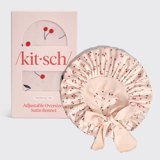 KITSCH - Adjustable Oversized Satin Bonnet - Cherry Print