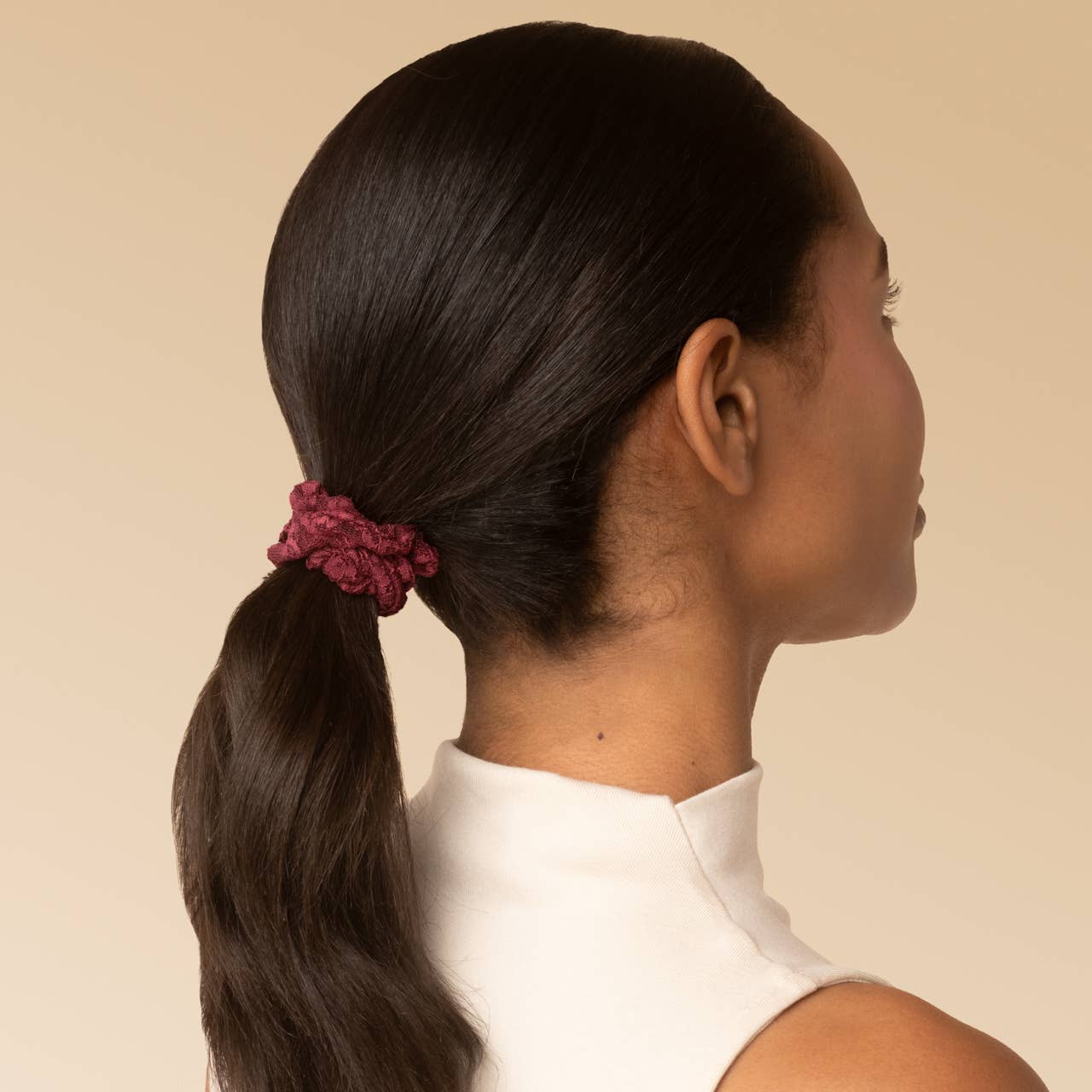 KITSCH - Ruched Lace Scrunchies 5pc Set - Cherry Lacquer & Dusty Pink