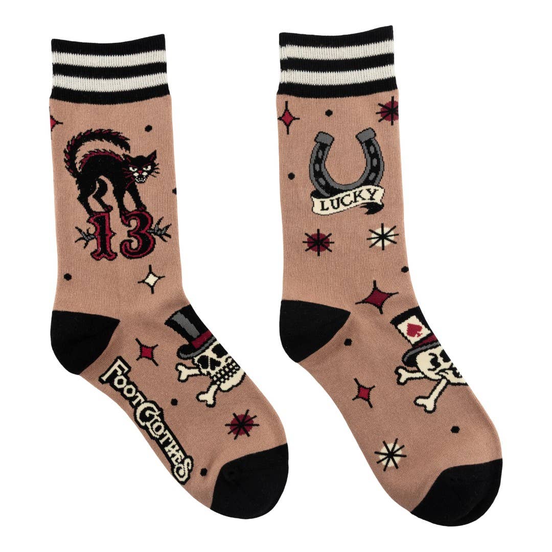 FootClothes LLC - Superstitious Ink Crew Socks